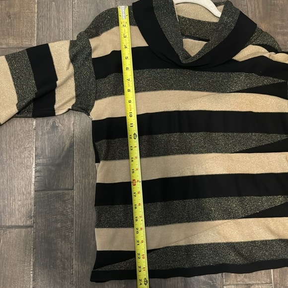 Anne Klein Cowl Neck sweater Tan & Black stripes with Gold metallic acce… - Picture 12 of 12
